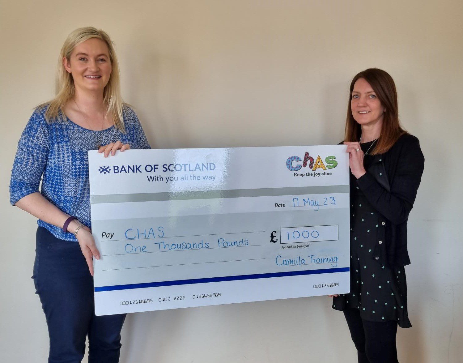 CHAS donation cheque